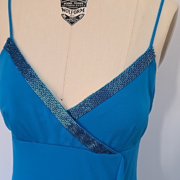 Blue Asymmetrical Ruched Prom Gown - Picture 4 of 5